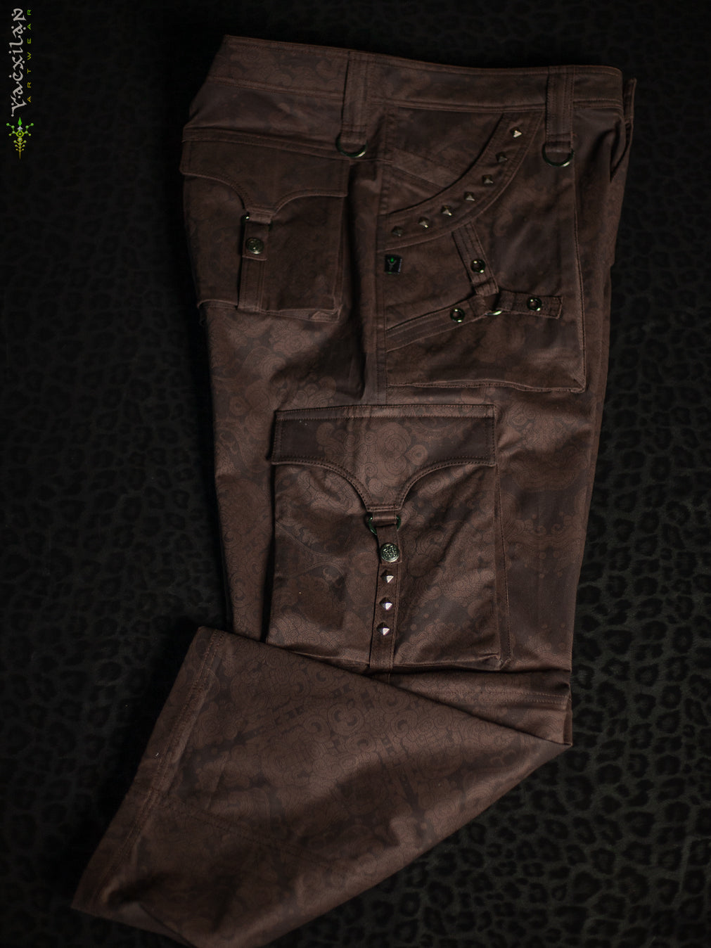 Pants Men Baggy Pockets / Cotton Printed - Brown MAYAN CODEX